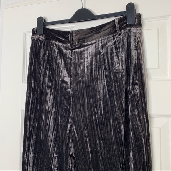 Zara Grey Crushed Velvet High-Waisted Straight Leg Trousers - Picture 7 of 14